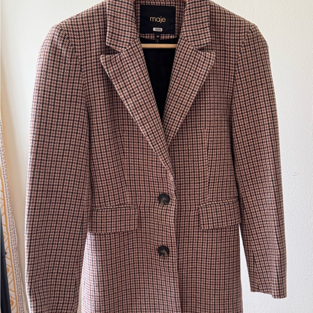 Maje Women's Houndstooth Coat - Black and Brown